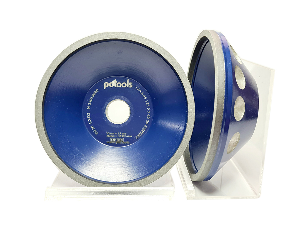 Rueda diamante 12A2-45, D100, W10, X3, T32, H32, D126(#120-140), EXPERT, liga EXD2, ideal para el afilado de htas de carburo de tungsteno, trabajo en seco.